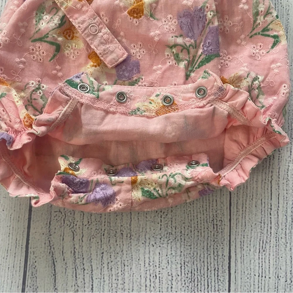 Angel Deal Girls Pink Floral Eyelet Sunsuit Bubble Romper size 0-3 months